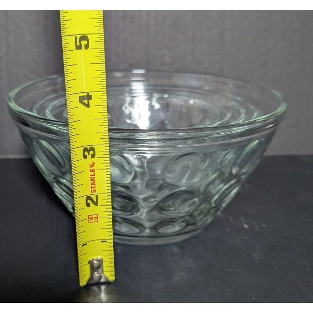 Vintage Hazel Atlas Raised Dot Nested Mixing Bowls Clear Set of‎ Five